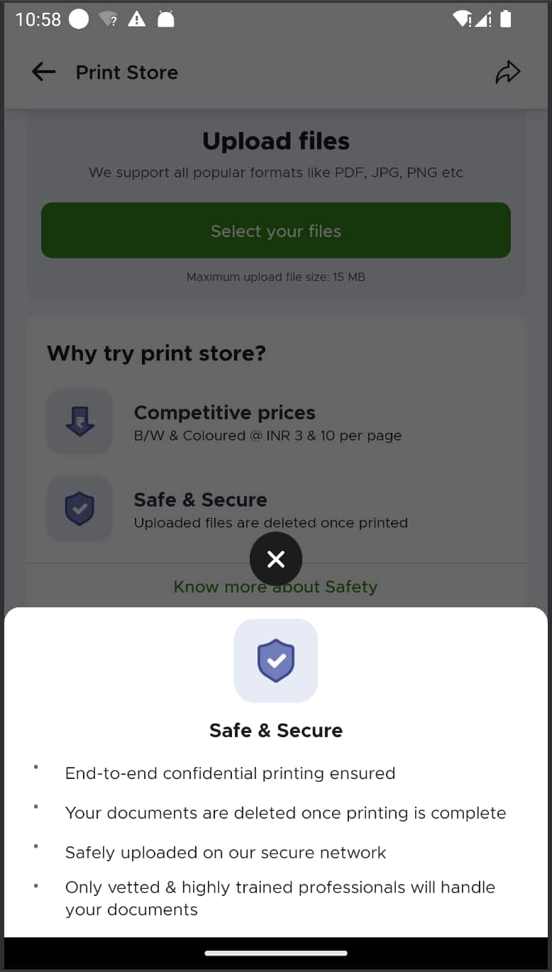 A screenshot of the print store's security features
