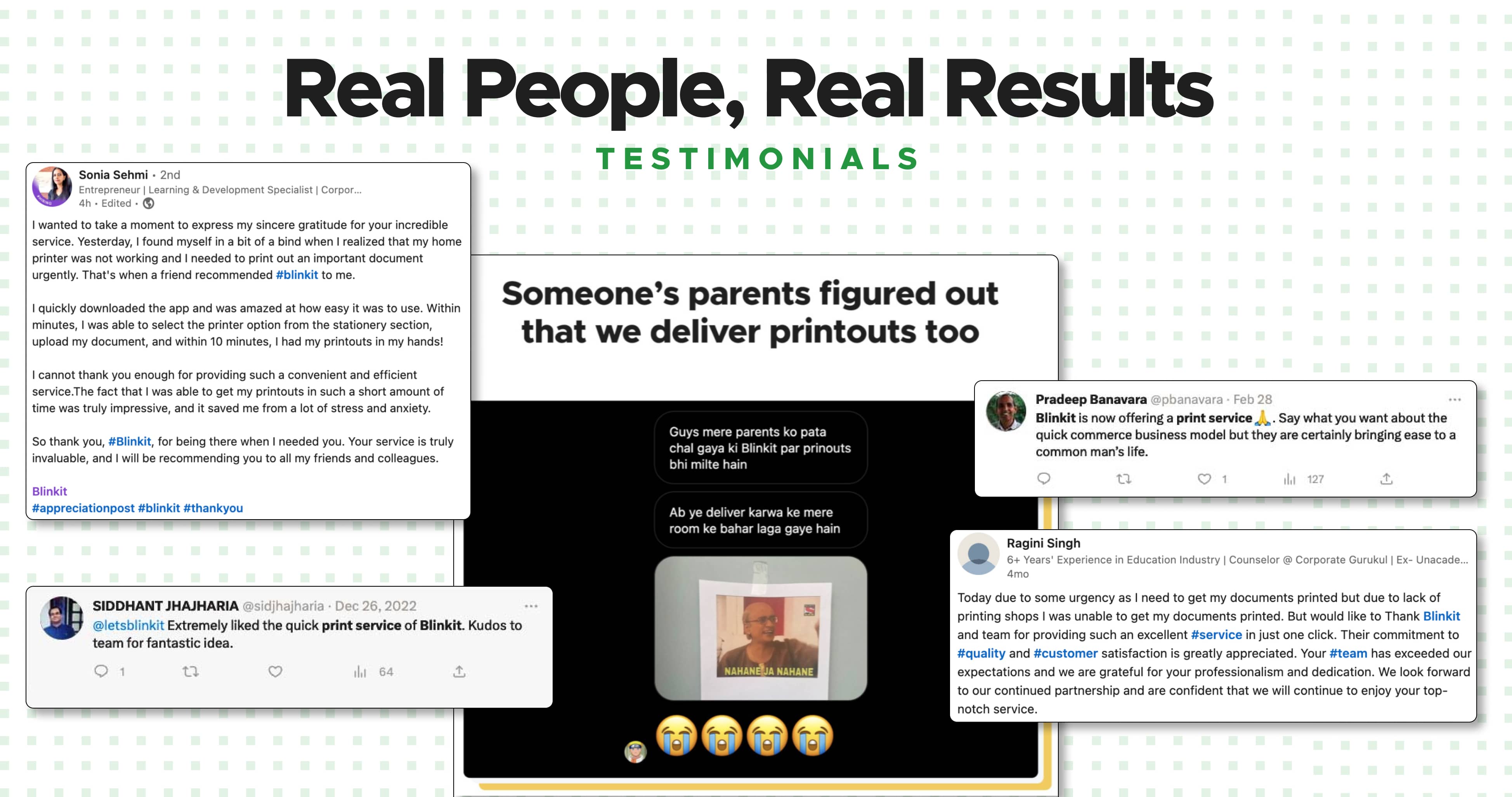 Testimonials from customers about the print store
