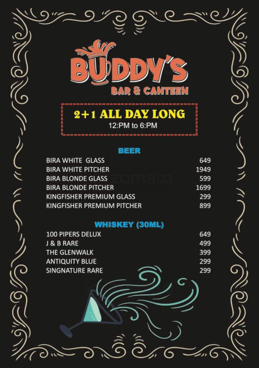 Menu Of Buddy's Bar And Canteen, Malad West, Mumbai