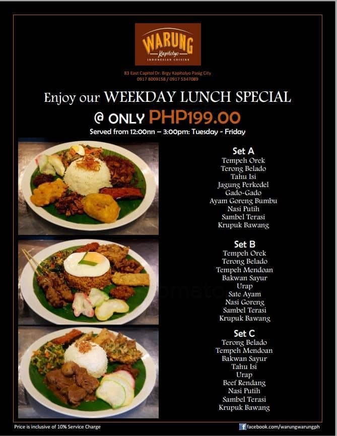 Warung Kapitolyo Menu, Menu de Warung Kapitolyo, Kapitolyo, Pasig City