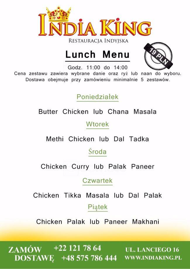 India King menu, Menu restauracji India King, Ursynów, Warszawa