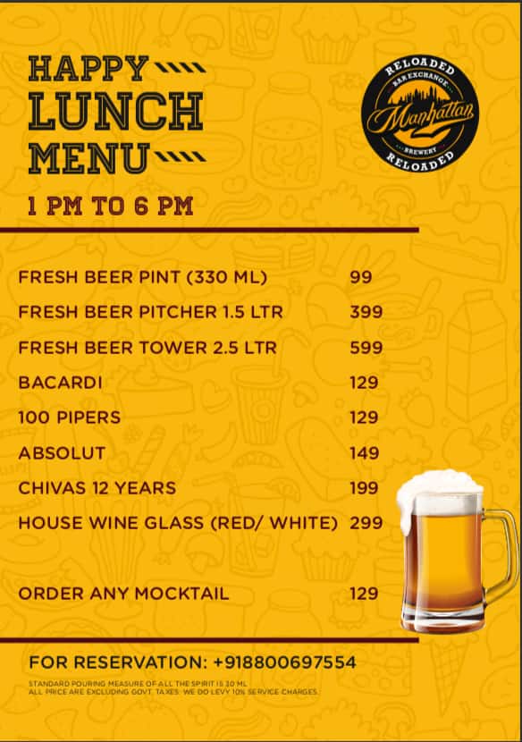 Manhattan Bar & Brewery Menu, Menu for Manhattan Bar & Brewery, Golf Course Road, Gurgaon Zomato