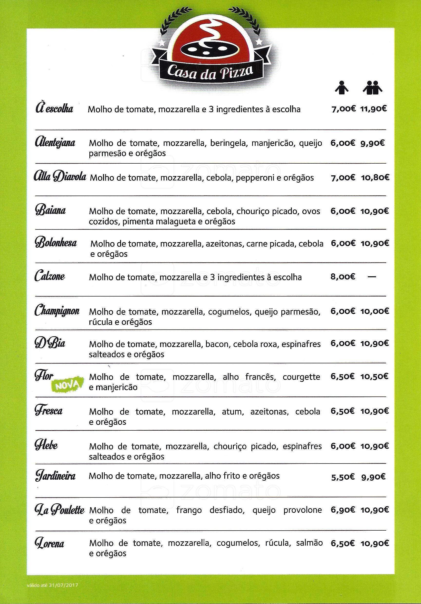 Casa da Pizza Menu, Menu de Casa da Pizza, Feijó, Greater Lisbon ...