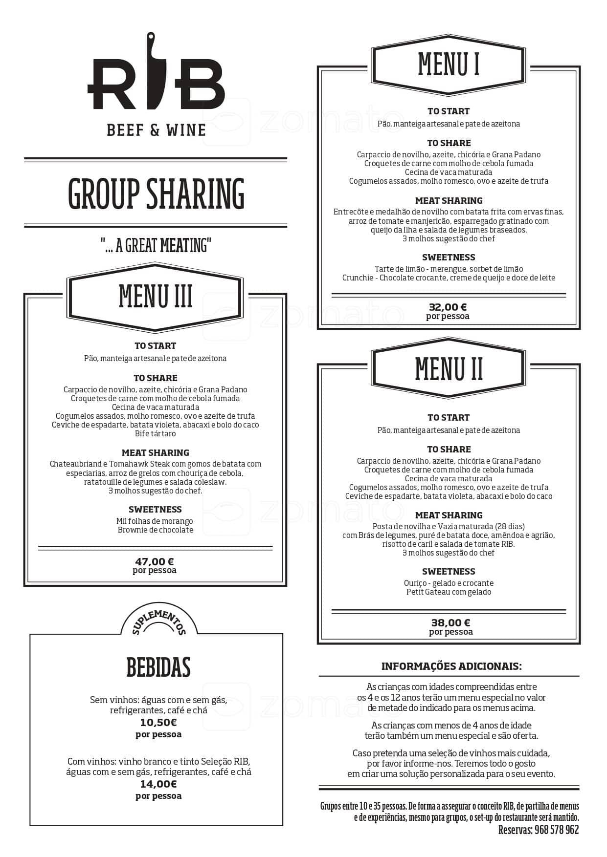RIB Beef & Wine Menu,Menú para RIB Beef & Wine, Baixa, Lisboa