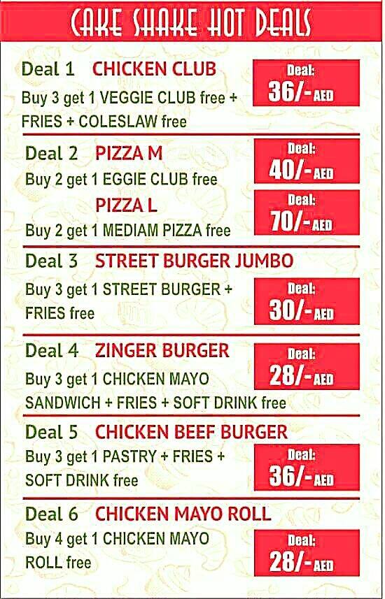 Cake Shake Menu, Menu for Cake Shake, International City, Dubai Zomato