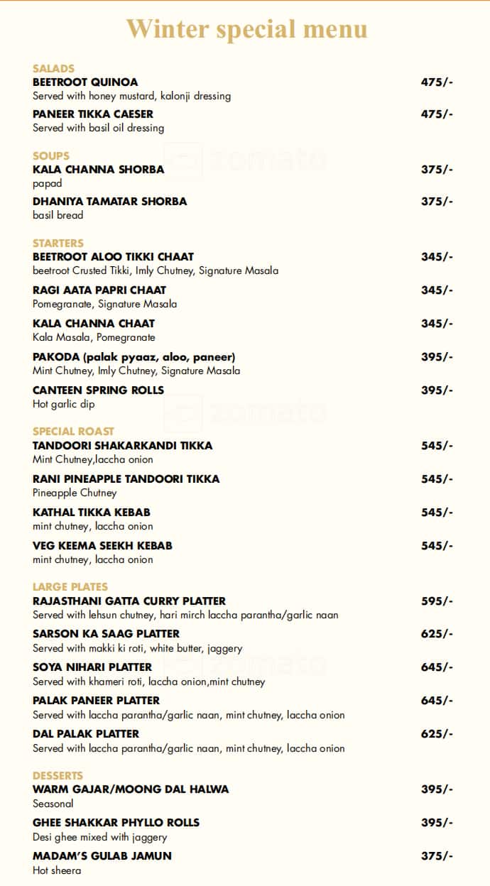 Menu of Madam Chutney, Greater Kailash 2 (GK2), New Delhi