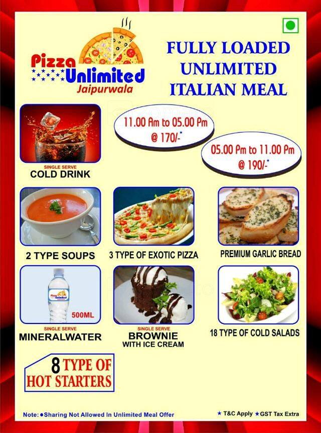 Pizza Unlimited Jaipurwala Menu Zomato