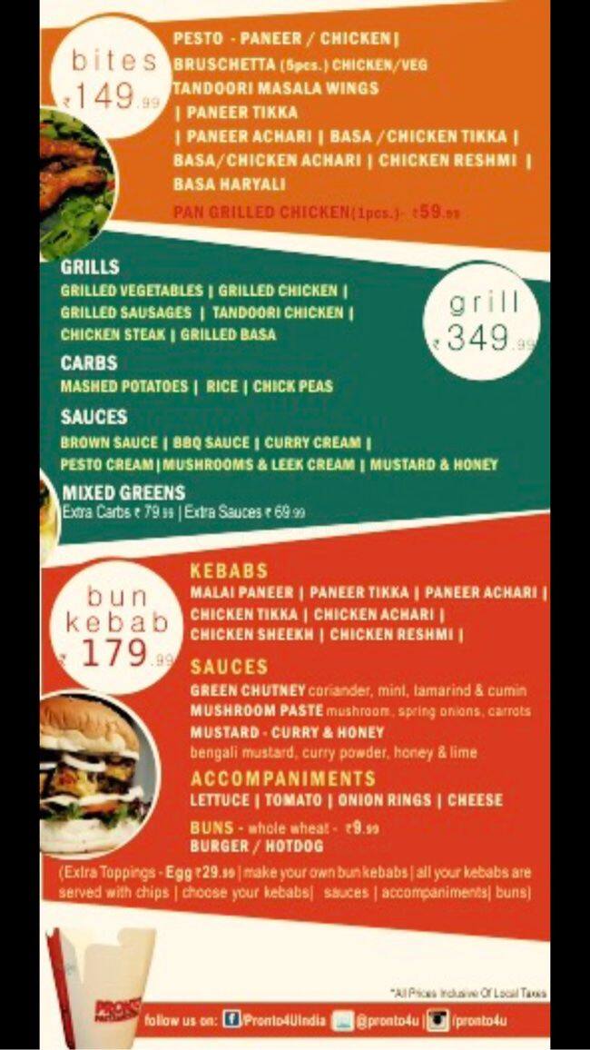 Pronto Pasta and Noodles Menu, Menu for Pronto Pasta and Noodles