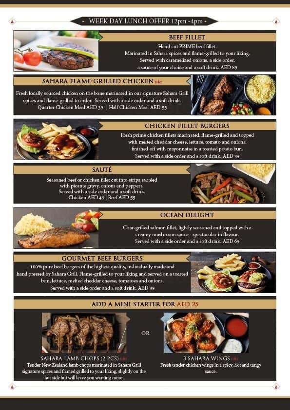 Sahara Grill Menu, Menu for Sahara Grill, Umm Suqeim, Dubai - Zomato