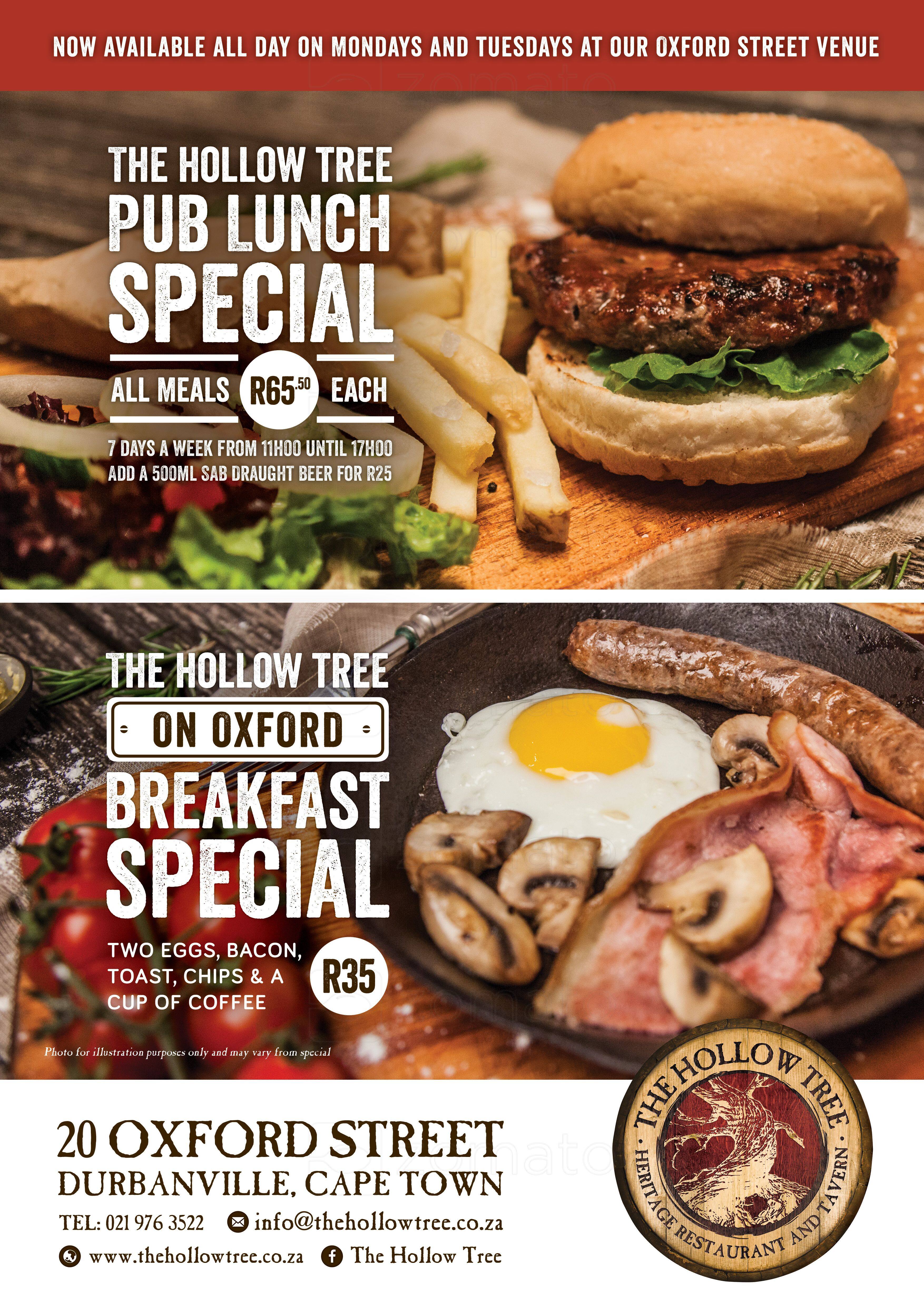 The Hollow Tree Menu, Menu for The Hollow Tree, Durbanville, Cape Town