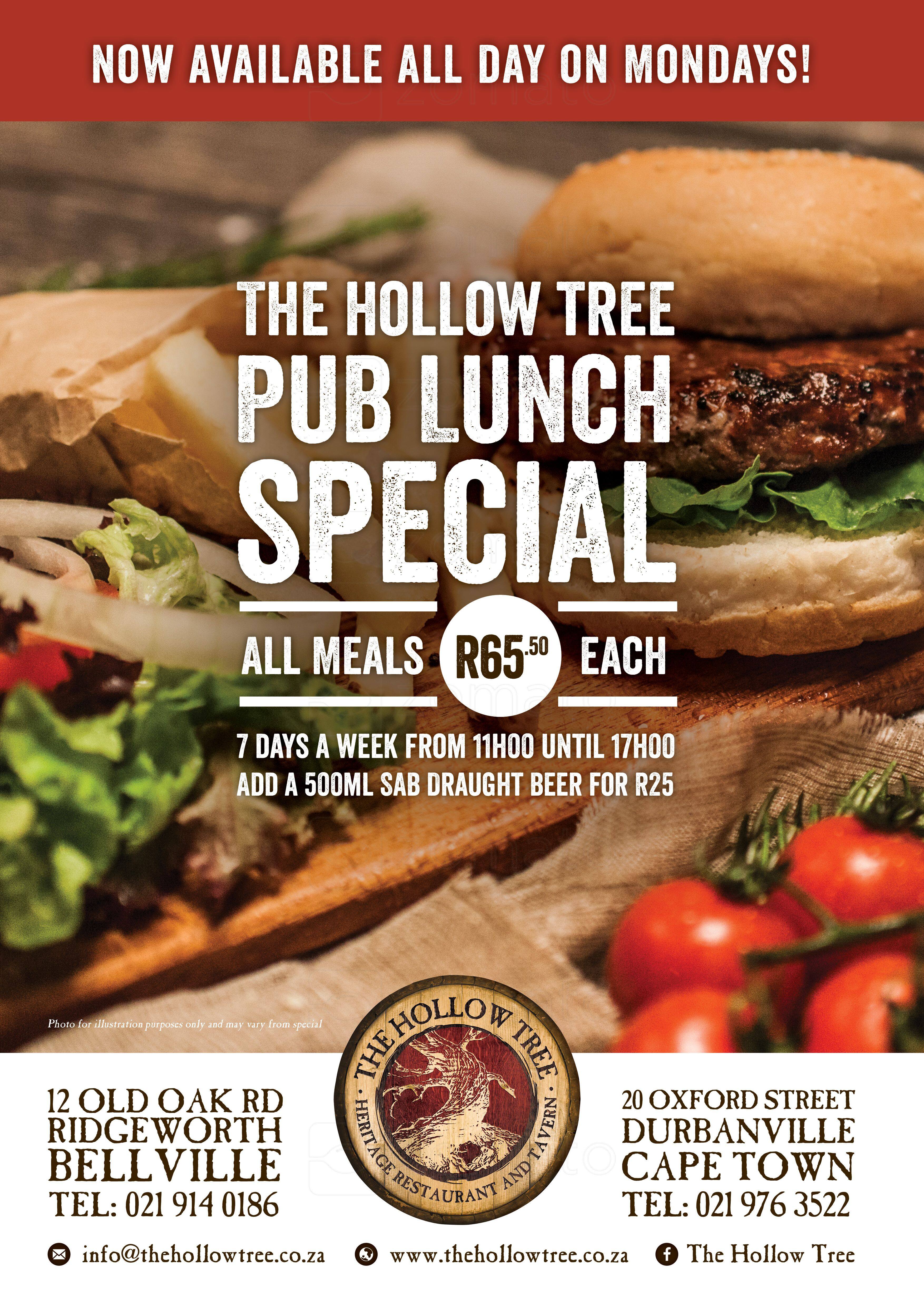 The Hollow Tree Menu, Menu for The Hollow Tree, Bellville, Cape Town