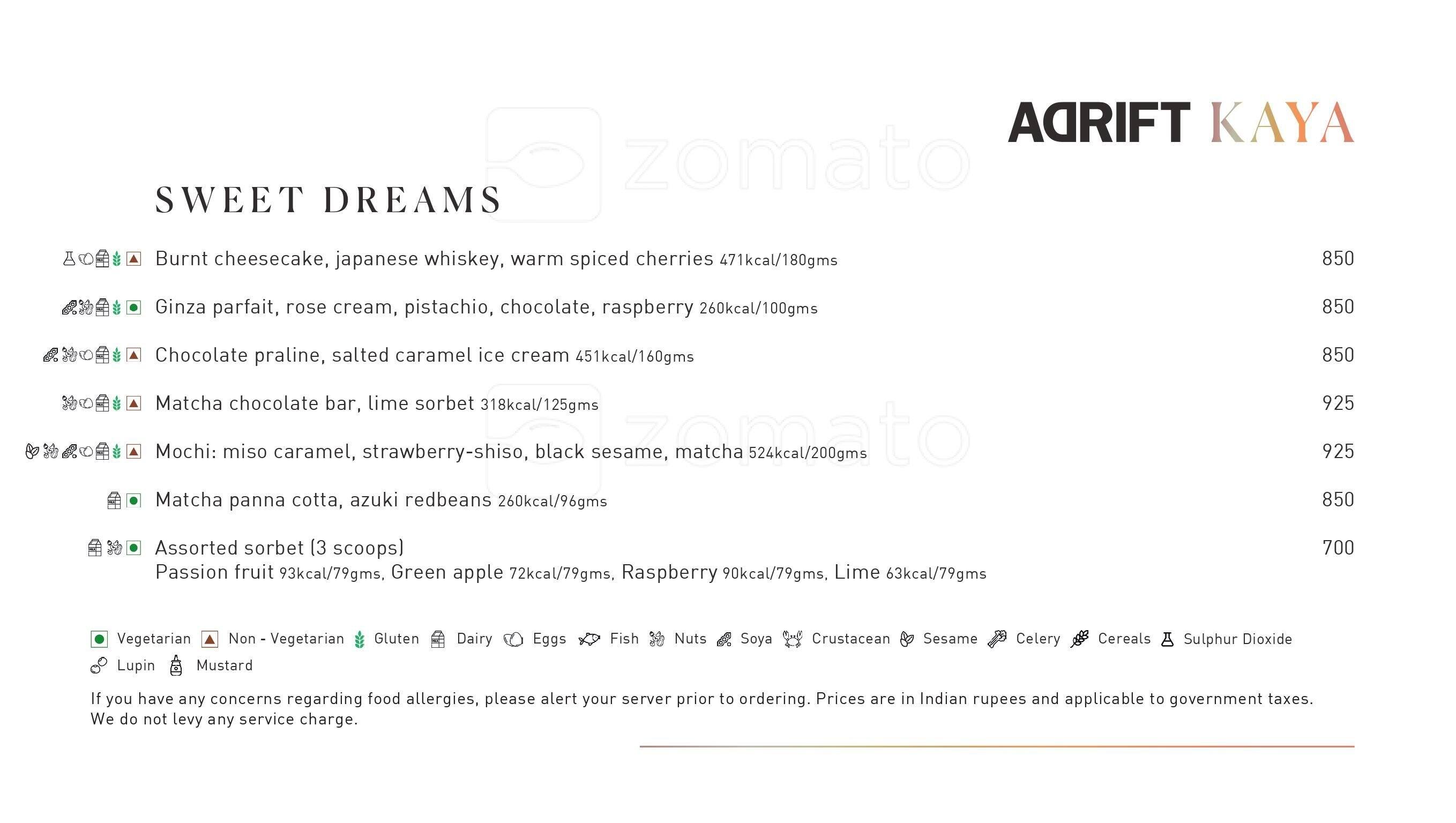 Menu of Adrift Kaya JW Marriott New Delhi, Aerocity, New Delhi