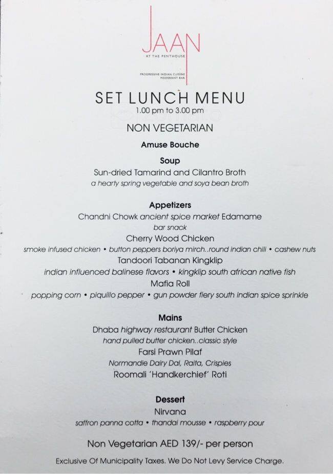JAAN at the Penthouse Sofitel Dubai Downtown Menu Zomato