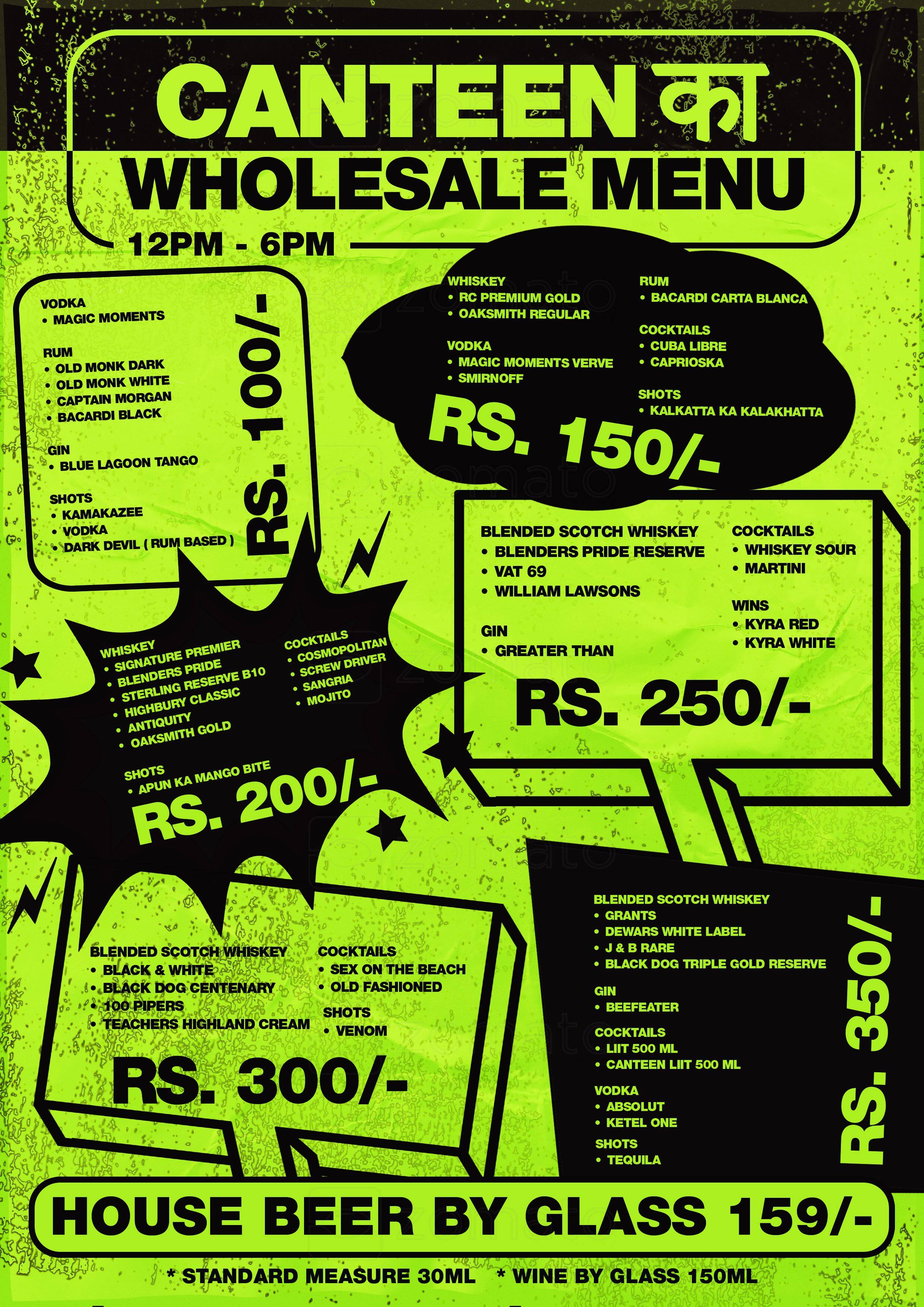 Menu at Canteen Pub & Grub, Kolkata