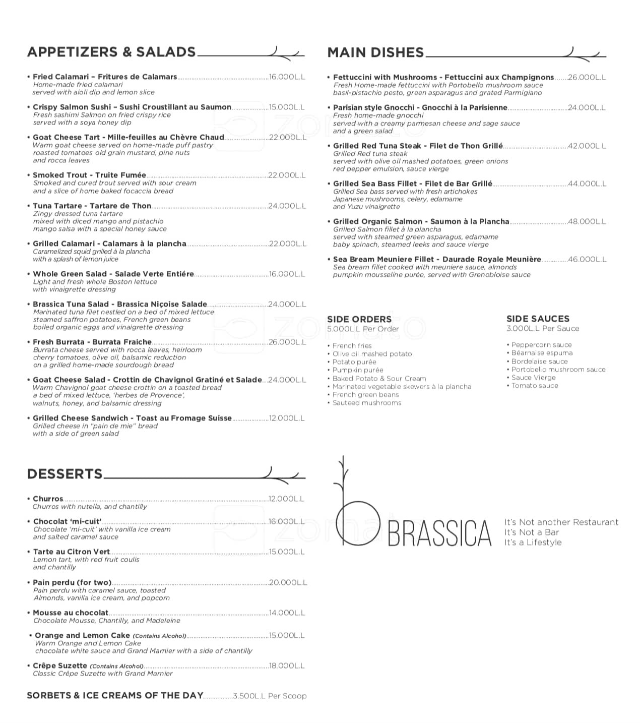 BRASSICA Menu, Menu for BRASSICA, Saifi, Beirut District Zomato Lebanon