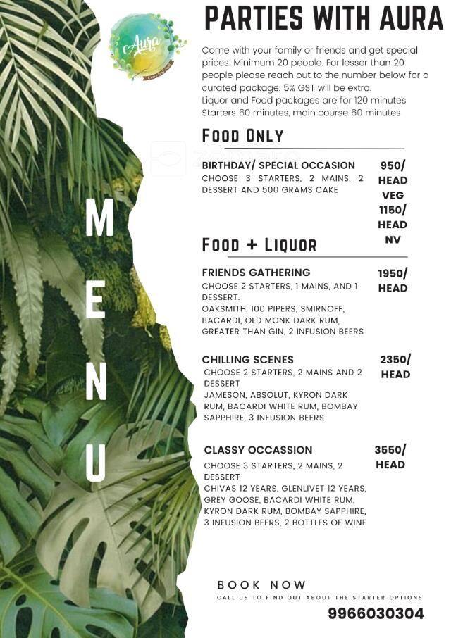Aura Cafe & Infusion Bar menu