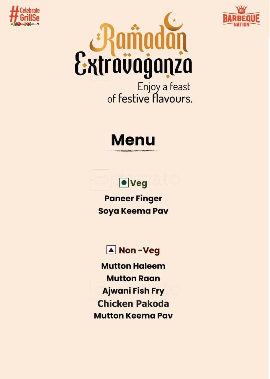 Menu of Barbeque Nation, Siripuram, Vizag