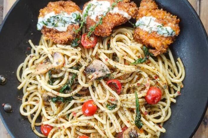 Chicken Schnitzel Spaghetti