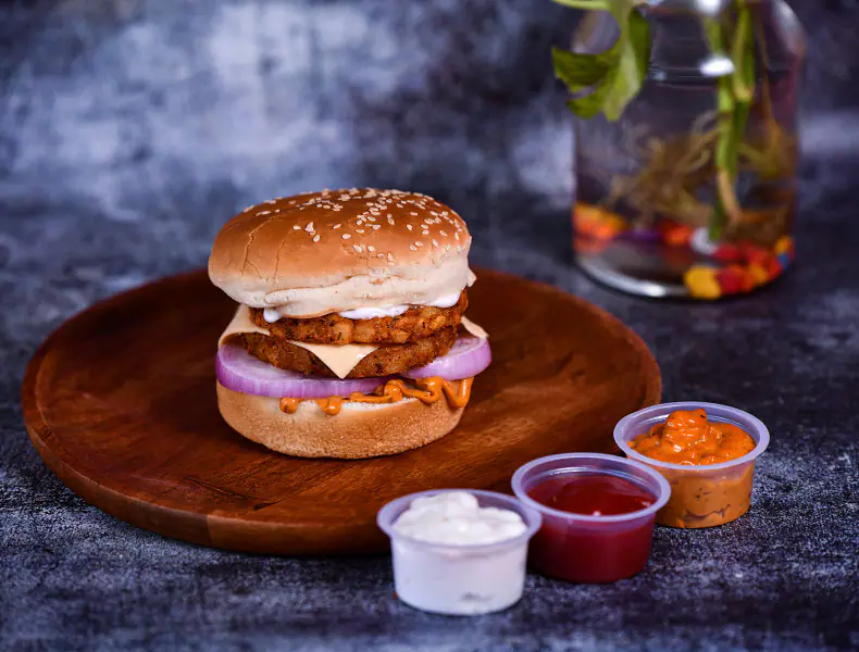 Chana Masala Burger With Cheese.