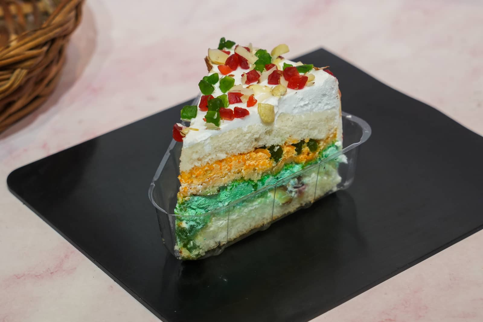 Piece Of Rectangular Shape Velvet Rainbow Cake With Scoop Of Vanilla Ice  Cream Stock Photo - Download Image Now - iStock