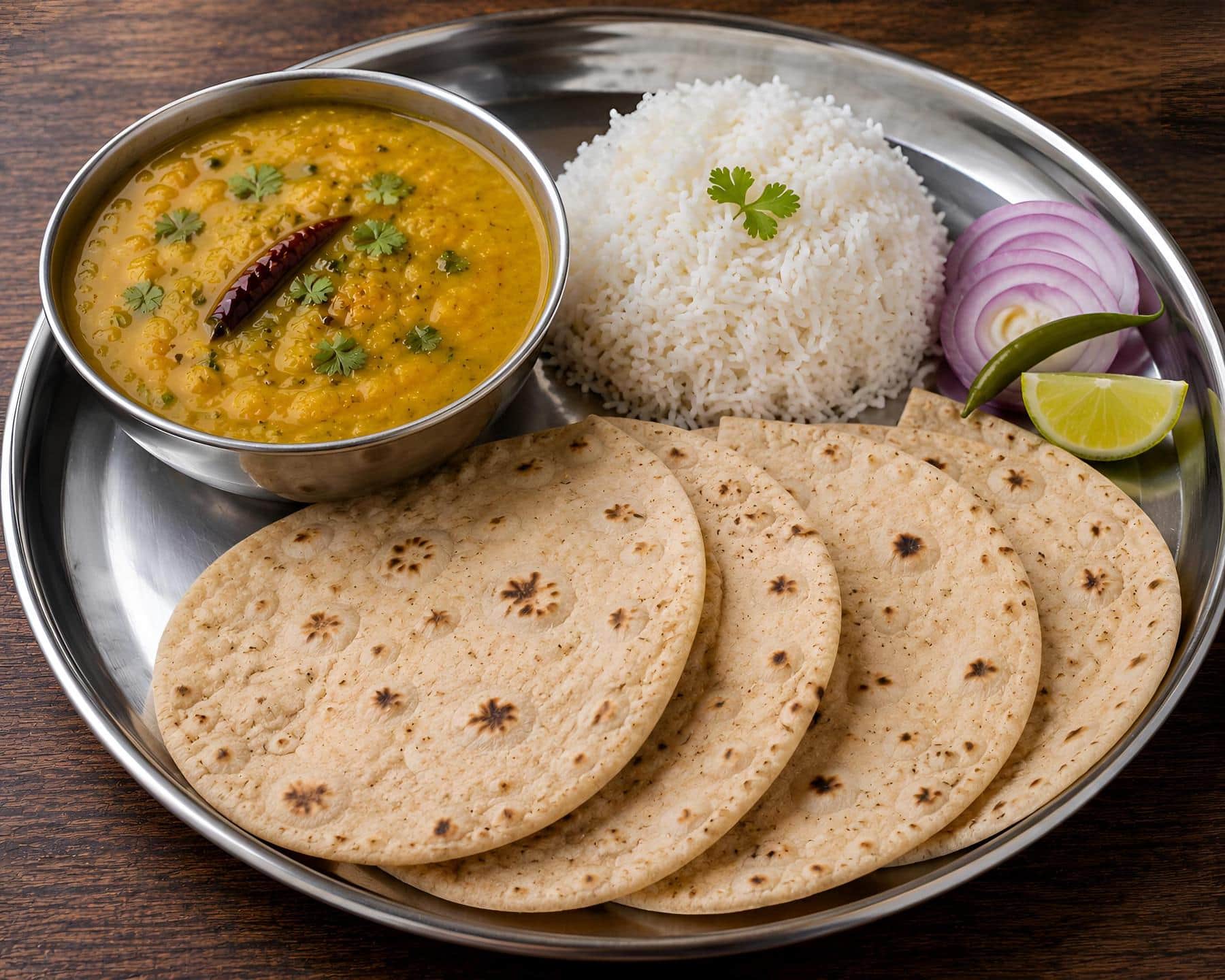Dal with Chawal and 4 Roti