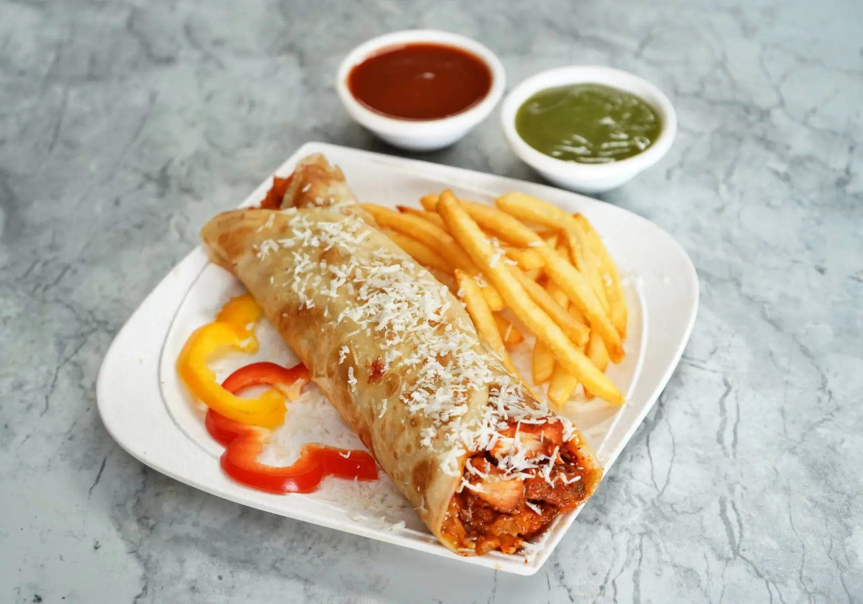 Chicken Cheese Roll With French Fries