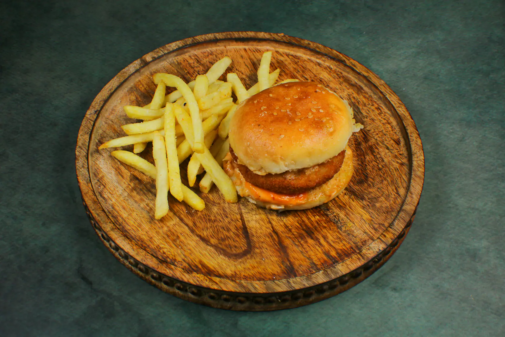Aloo Tikki Burger With French Fries