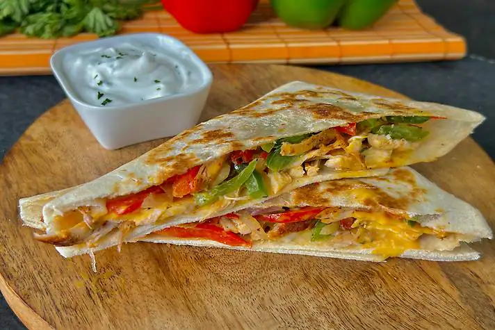 Pulled Cheesy Chicken Breakfast Quesadilla