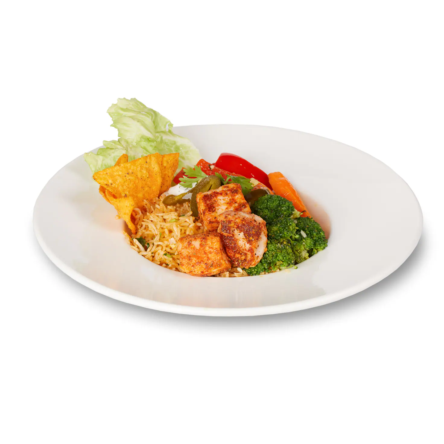 Roasted Chicken Served With Exotic Veggies In Mexican Spiced Rice