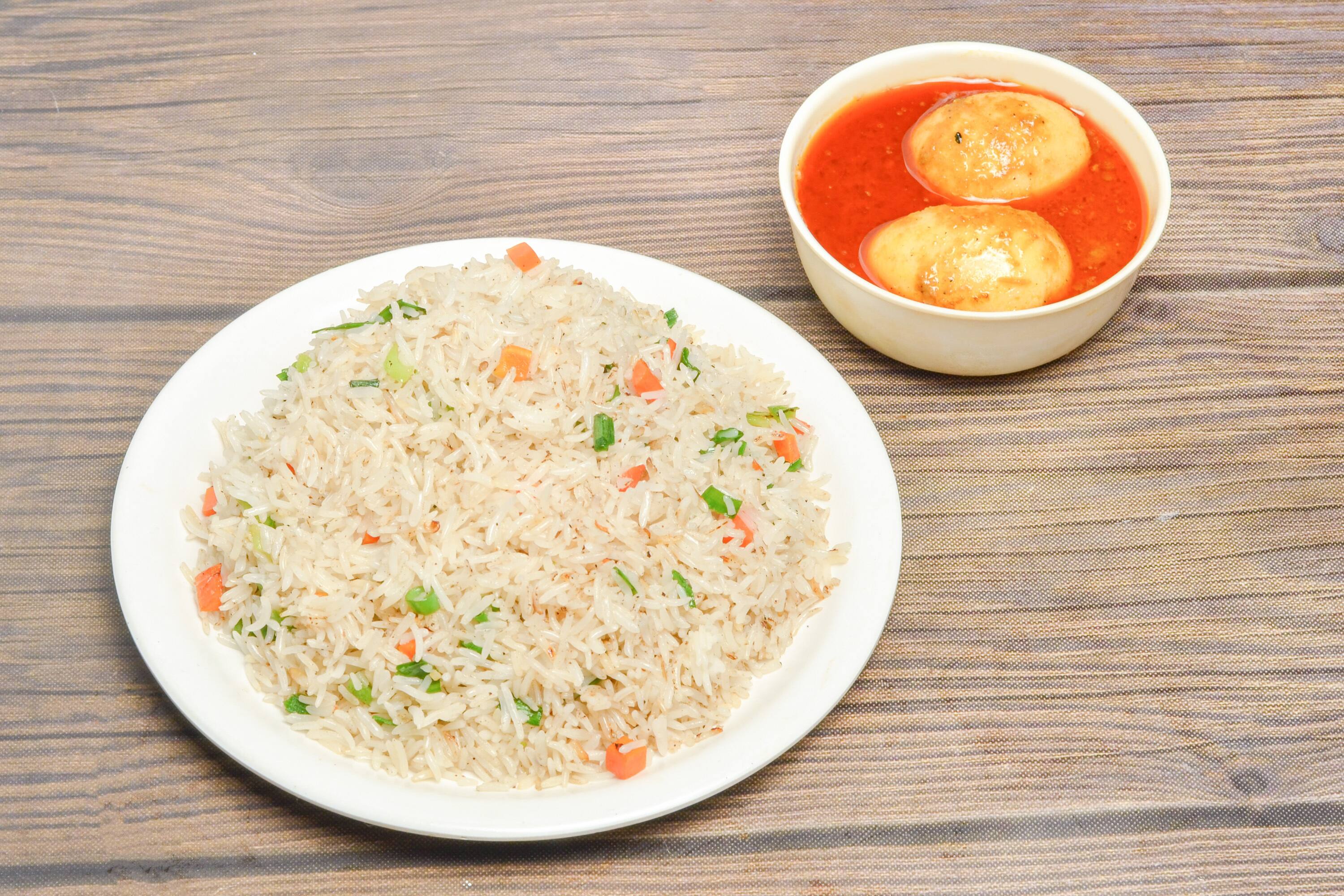 Veg Fried Rice With Egg Curry Combo