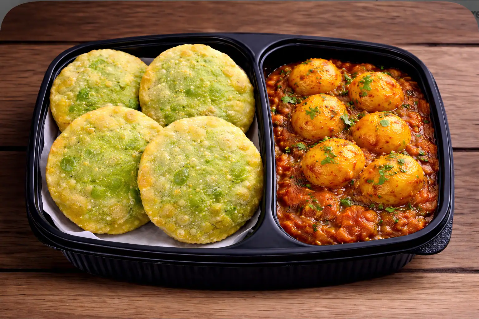 Green Peas Kachori With Aloo Dum