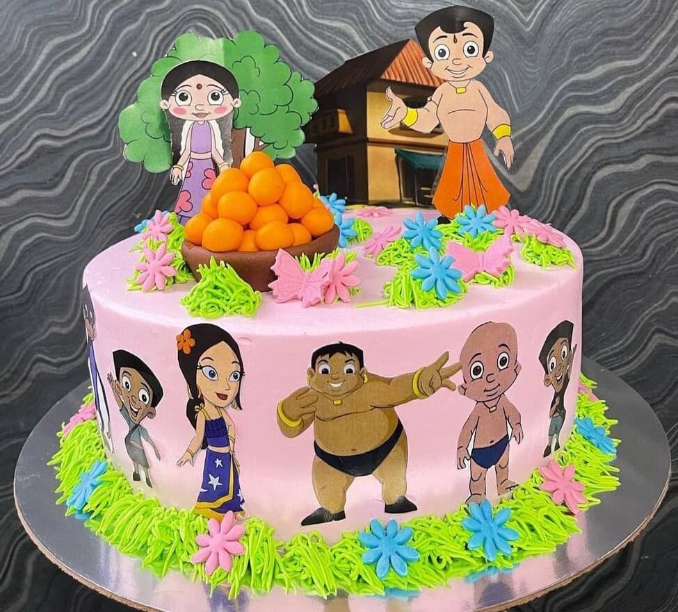 Chota Bheem Chocolate Square Shaped Photo Cake