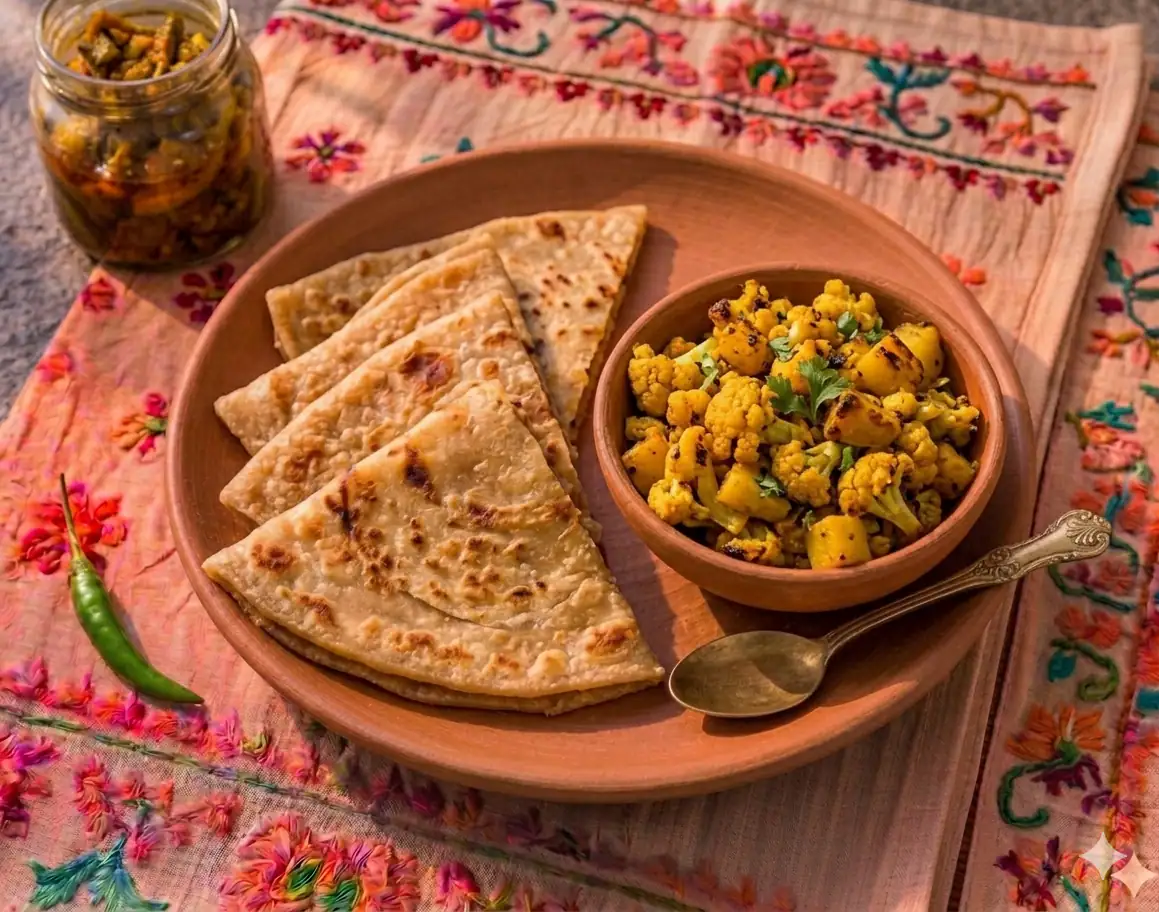 Triangle Paratha With Gobhi Aloo [3 Parathas]