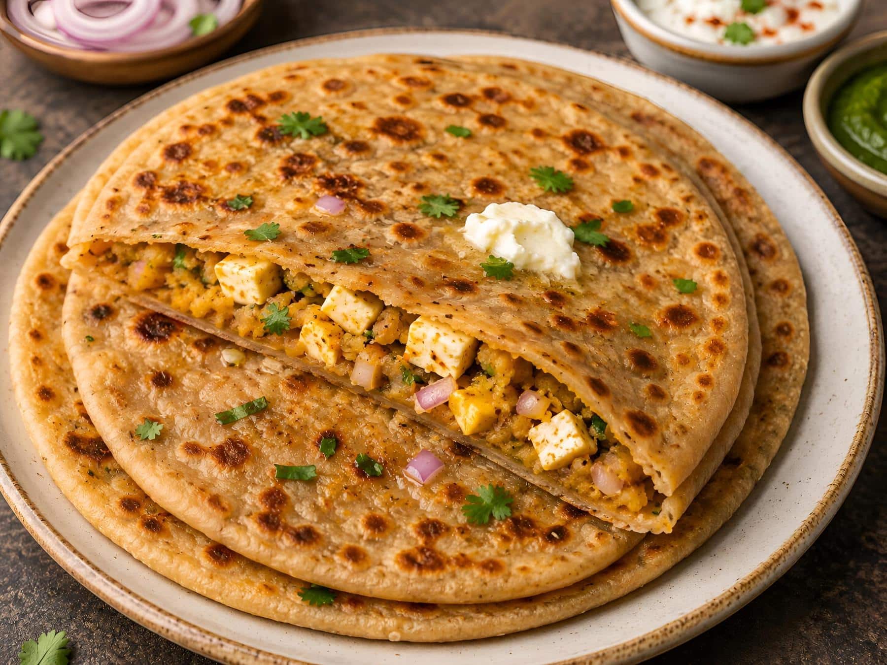 Aloo Paneer Pyaaz Paratha