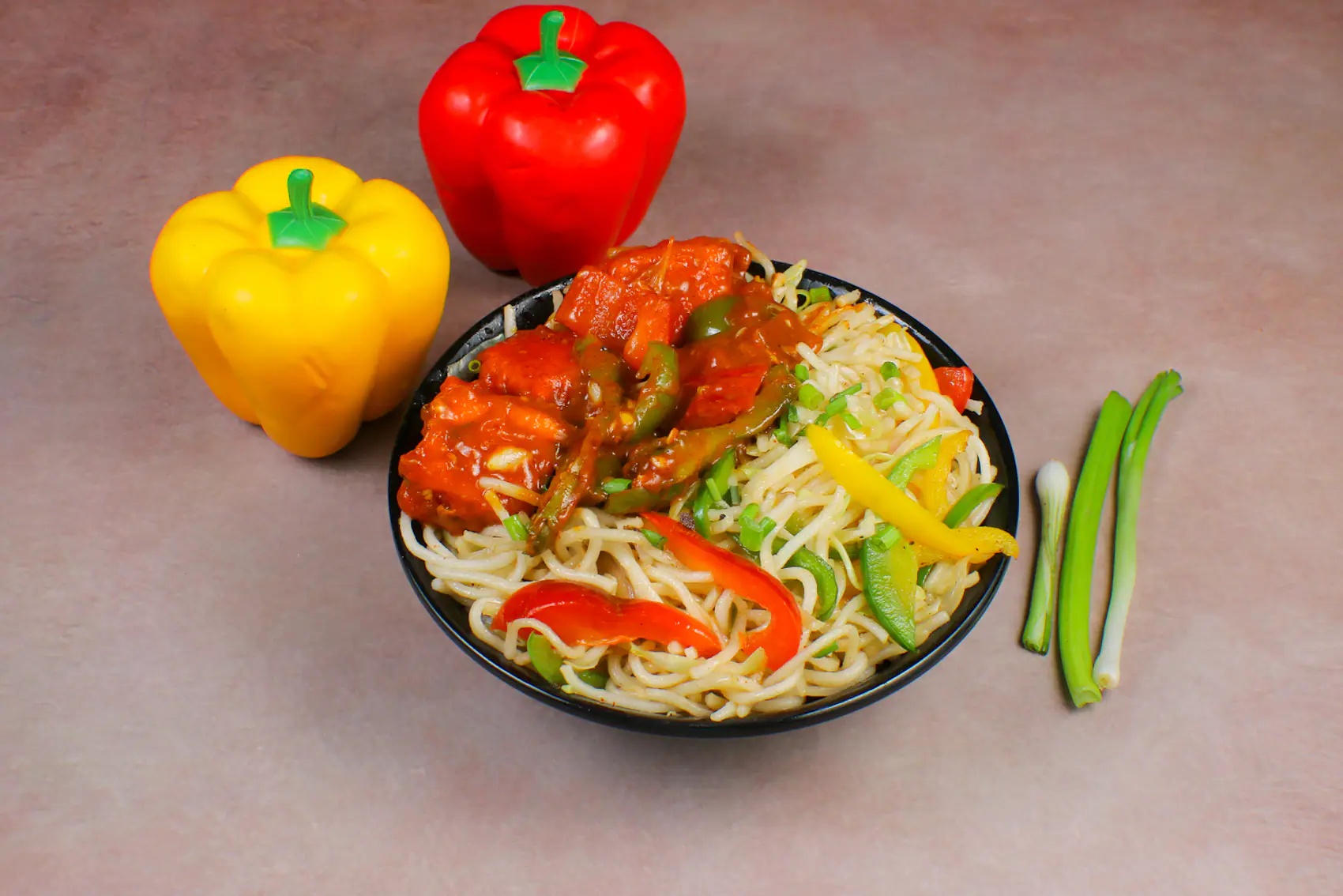 Veg Noodles With Chilli Paneer
