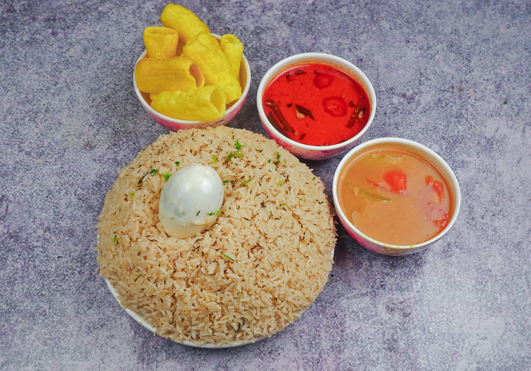 Bagara Khana Dalcha, Aloo Khorma, Egg & Papad