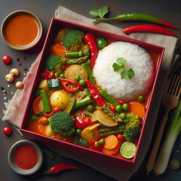 Thai Red Curry Vegetable With Steamed Rice