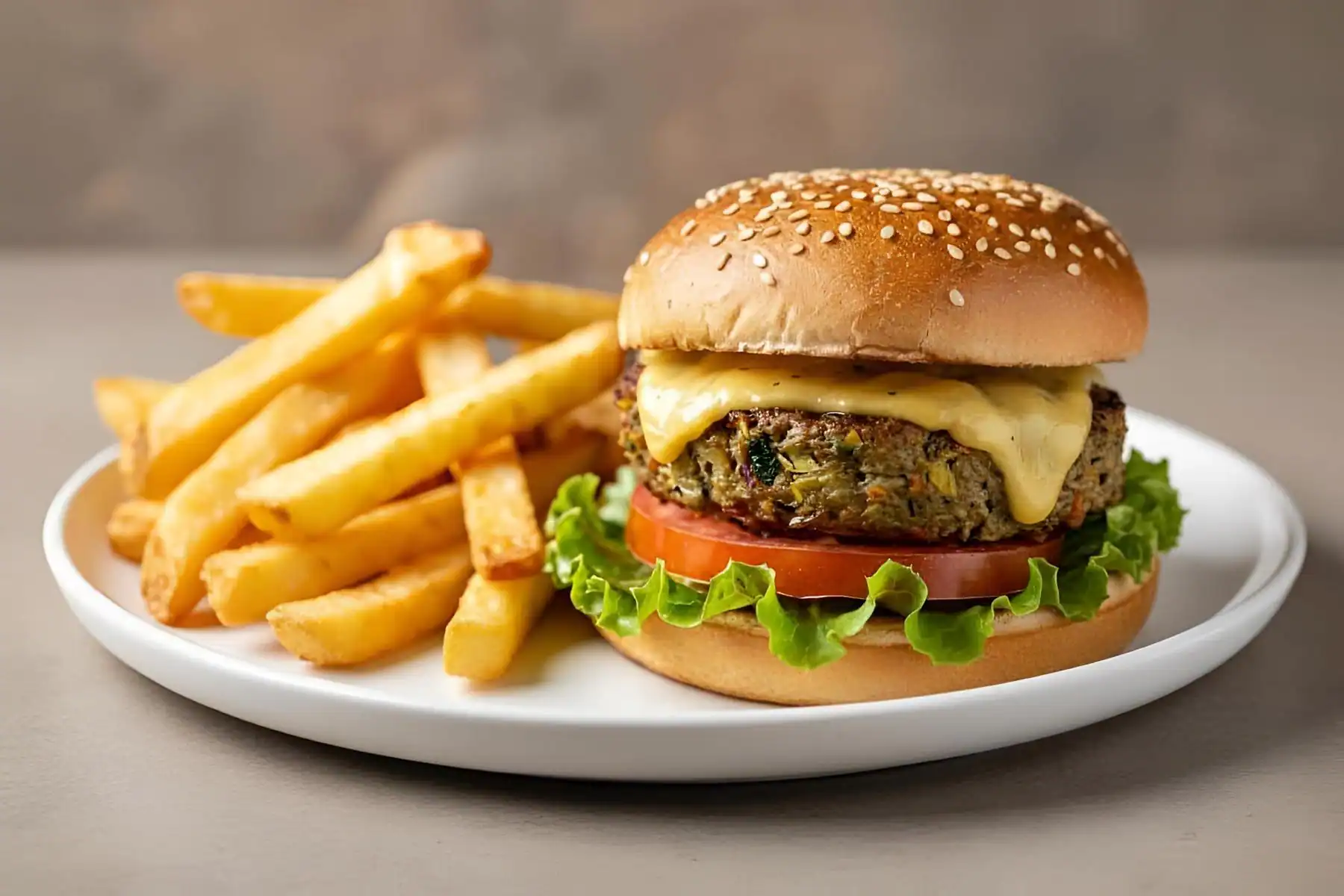 Veg. Burger With French Fries [Half]