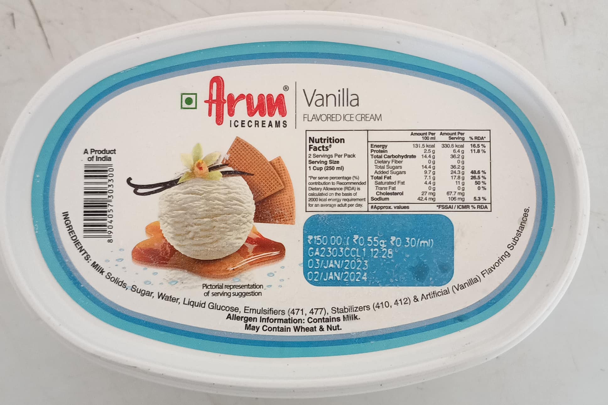 Arun Mini Ball Vanilla Ice Cream, Packaging Size: 125 Ml