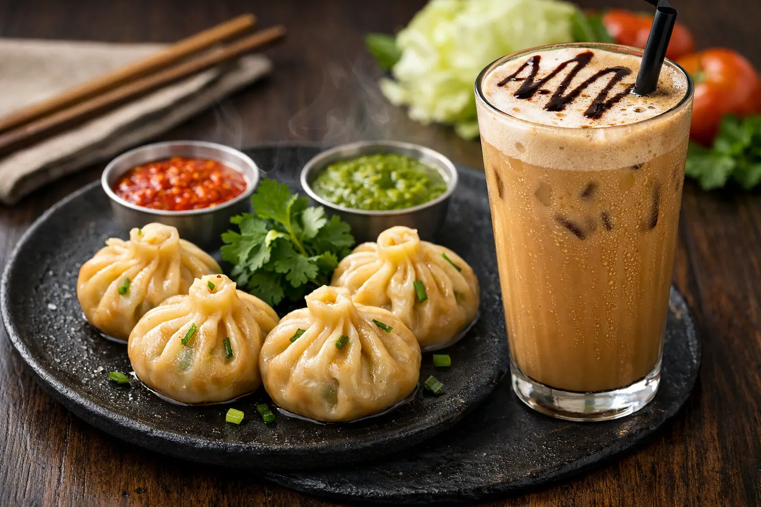 Veg Momos [4 Pieces] With Cold Coffee