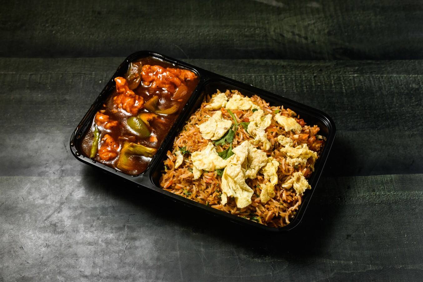 Egg Manchurian Rice With Boneless Chilli Chicken [3 Pieces]