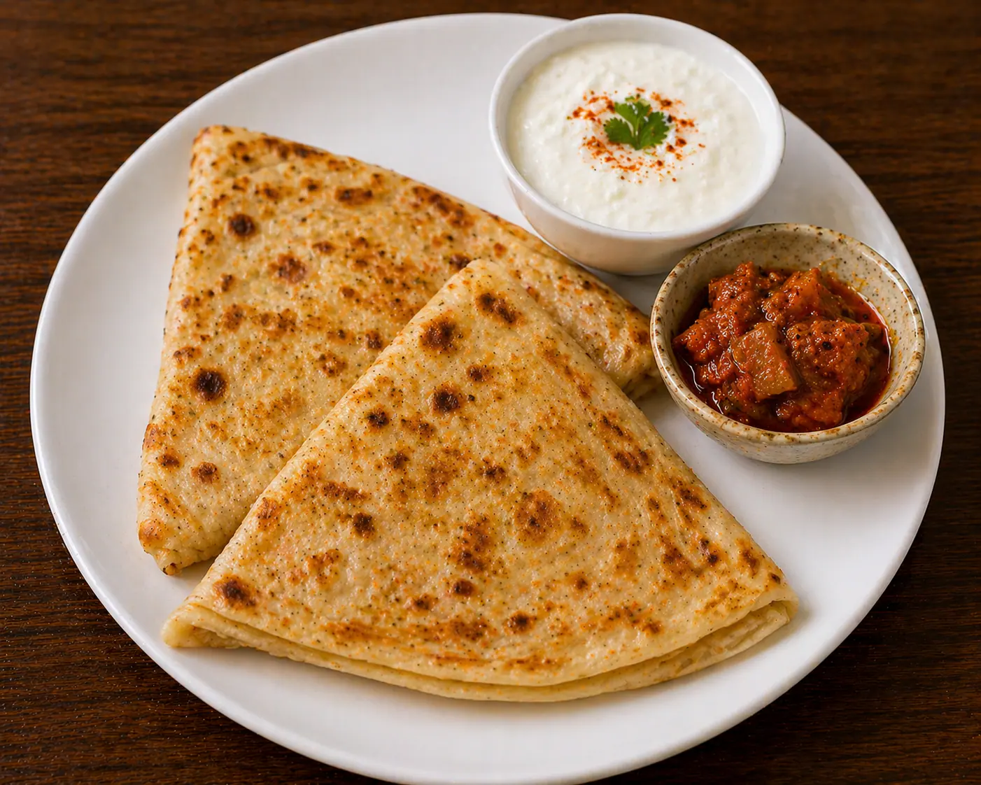 Plain Paratha With Curd And Pickle