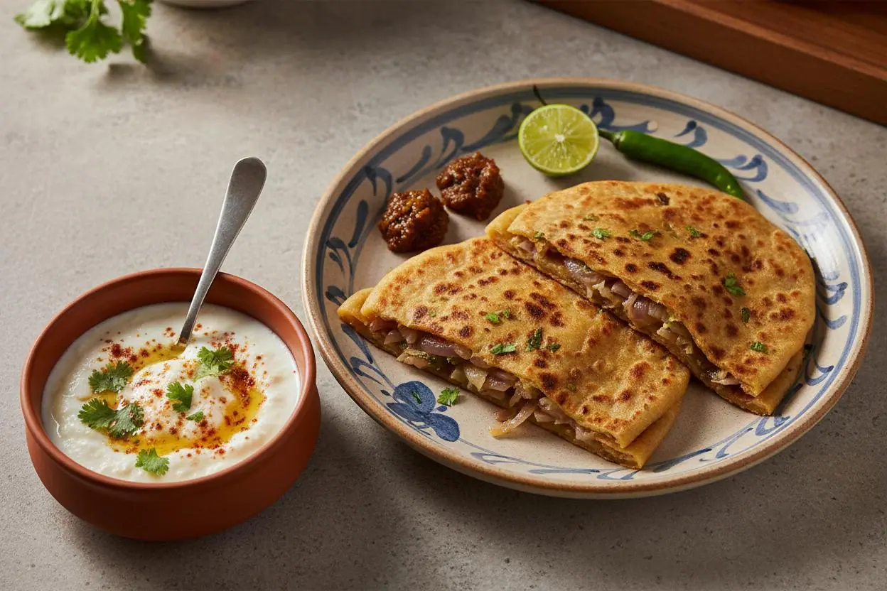 Pyaaj Paratha With Curd