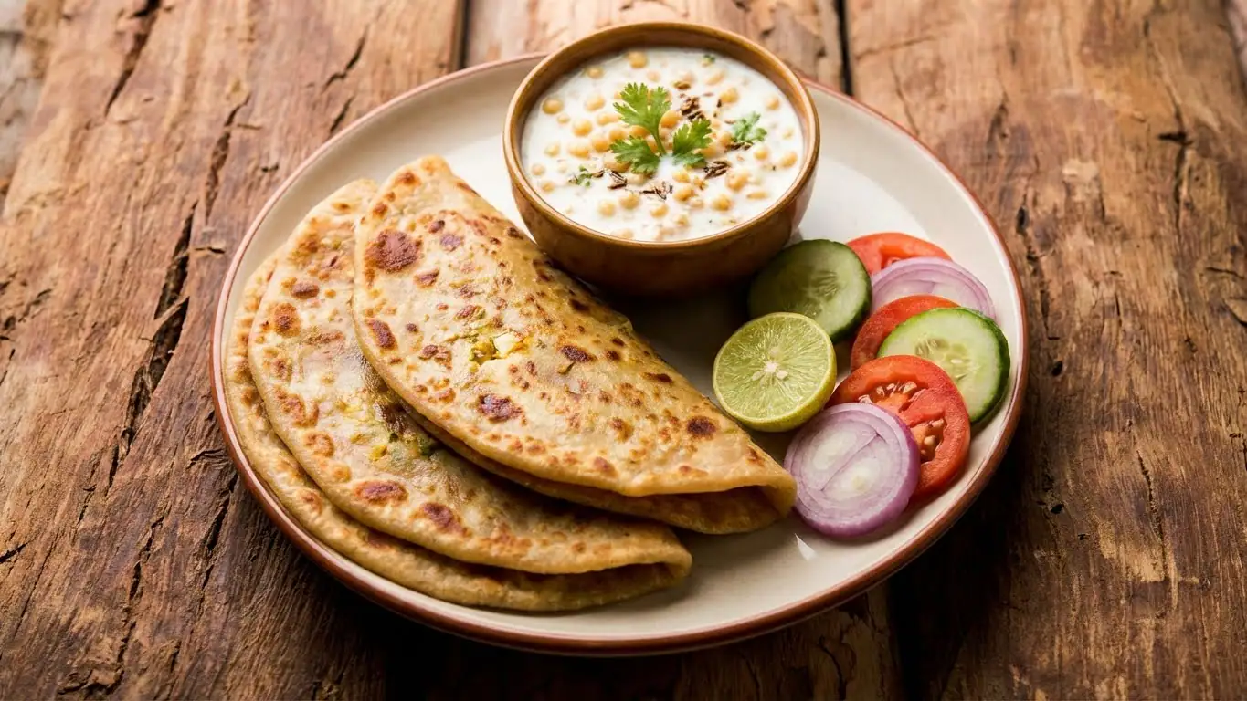 2 Paneer [Paratha/Naan] With Boondi Raita [250 Ml]+Salad