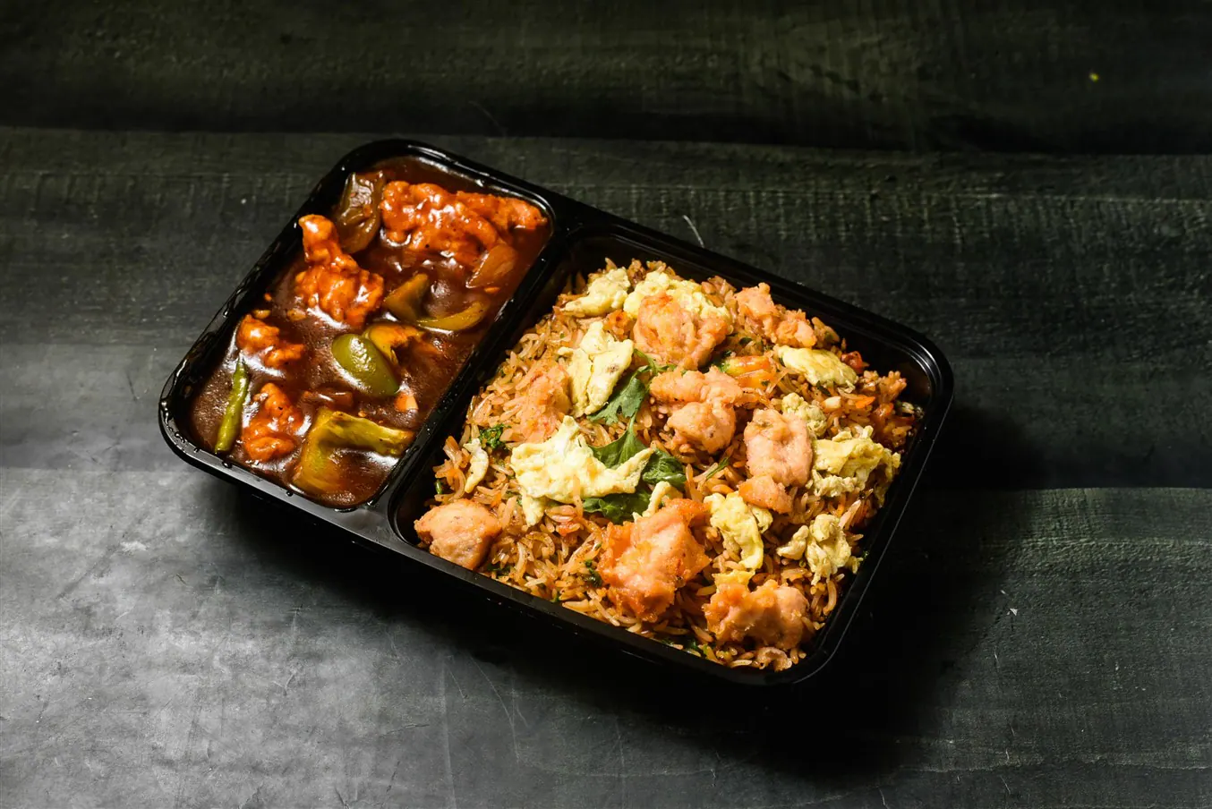 Egg Chicken Manchurian Rice With Boneless Chilli Chicken [3 Pieces]