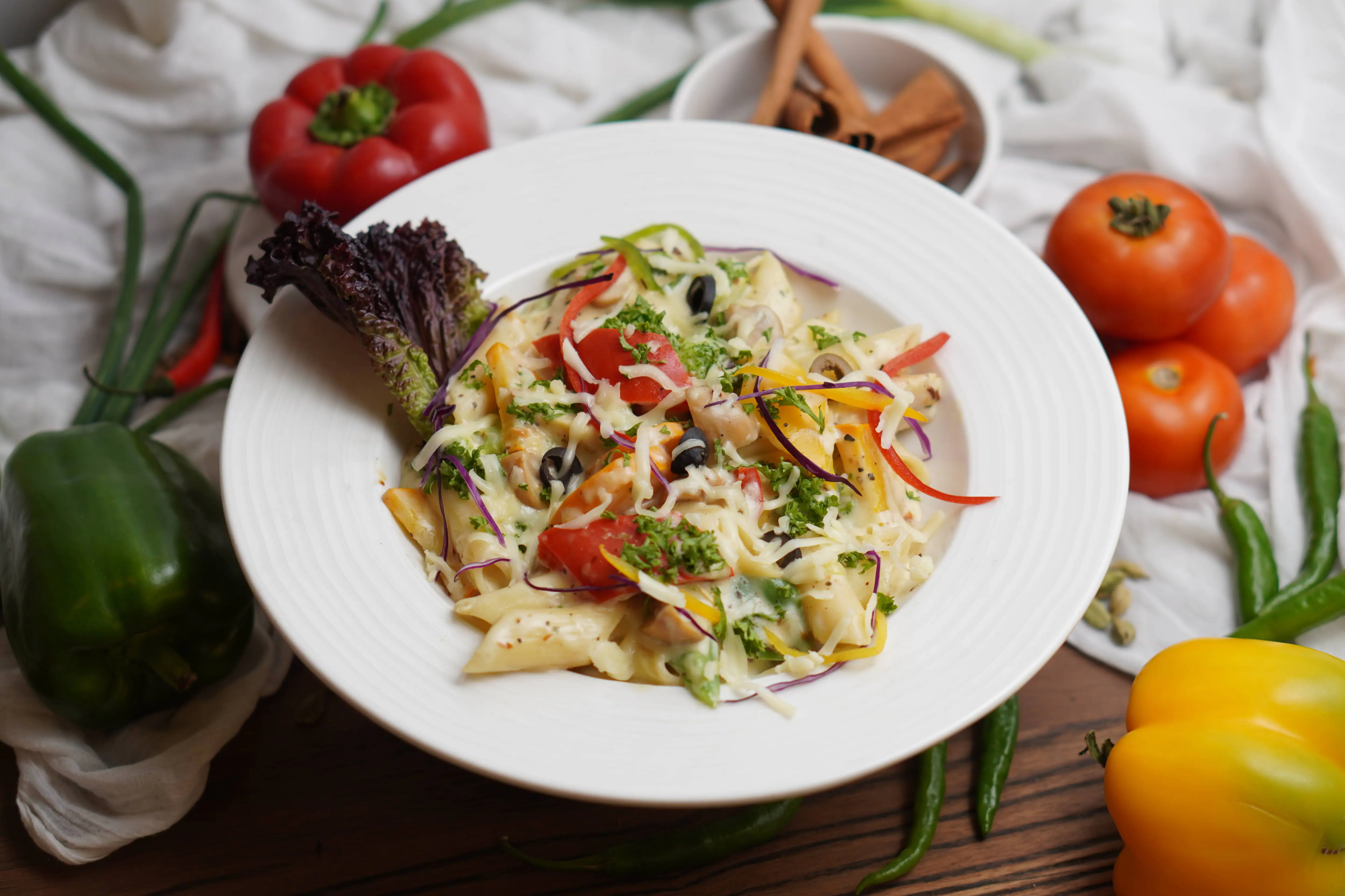 Veg Alfredo Pasta In White Sauce