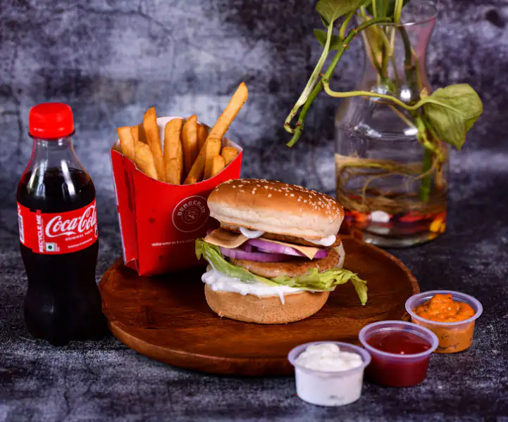 Grilled Chicken Burger Meal.(burger+coca COLA +fries)