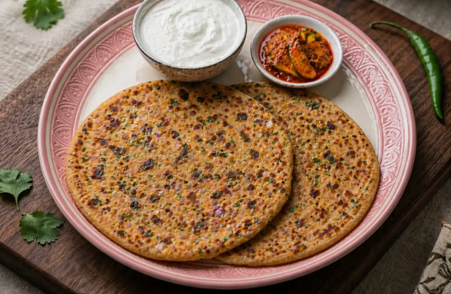 Onion Paratha (2 Pieces With Curd & Pickle)