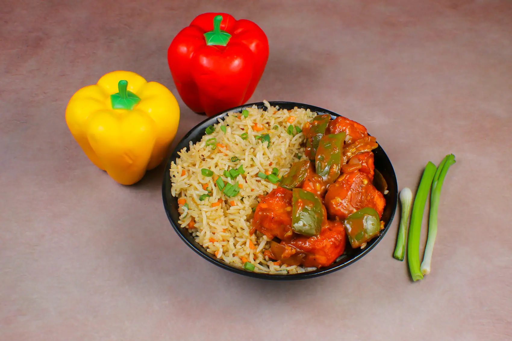 Veg Fried Rice With Chilli Paneer