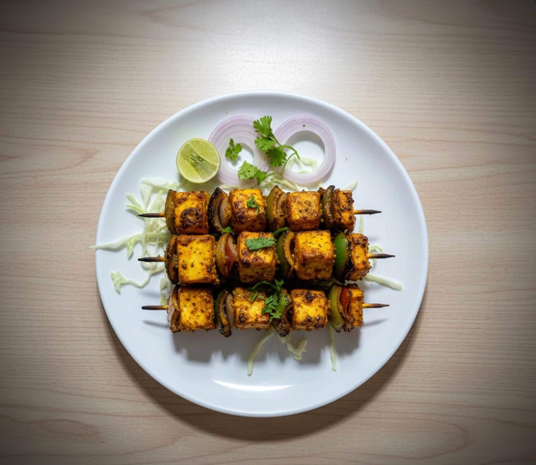 Paneer tikka with peppers and onions